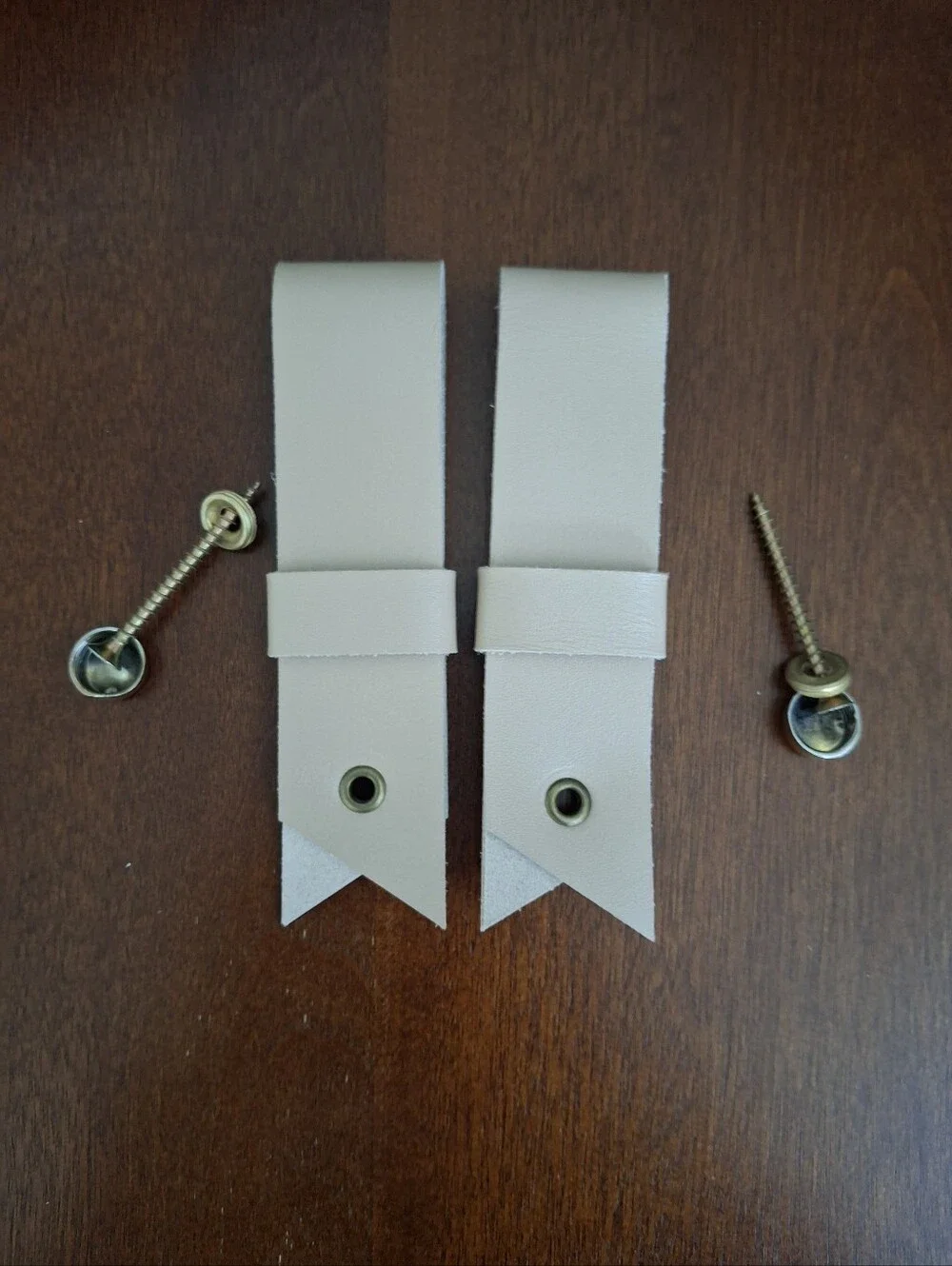 Beige Leather Wall Hanging Straps | Curtain Rod Support Brackets (Set of 2)